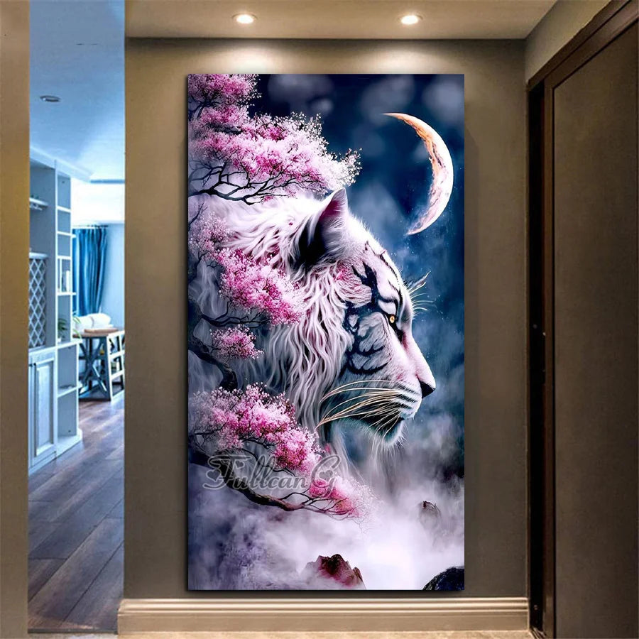 Diy Diamond Painting Large Size Sakura Tree Tiger Moon Mosaic Embroidery Sale Wild Animals Cross Stitch Kits Wall Decor AA4637